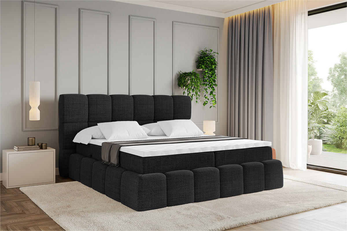 BOXBETT - AURI-H3 - 120x200 Schwarz Aragon - Schwarz, Holzwerkstoff (120/200cm) - ALTDECOR
