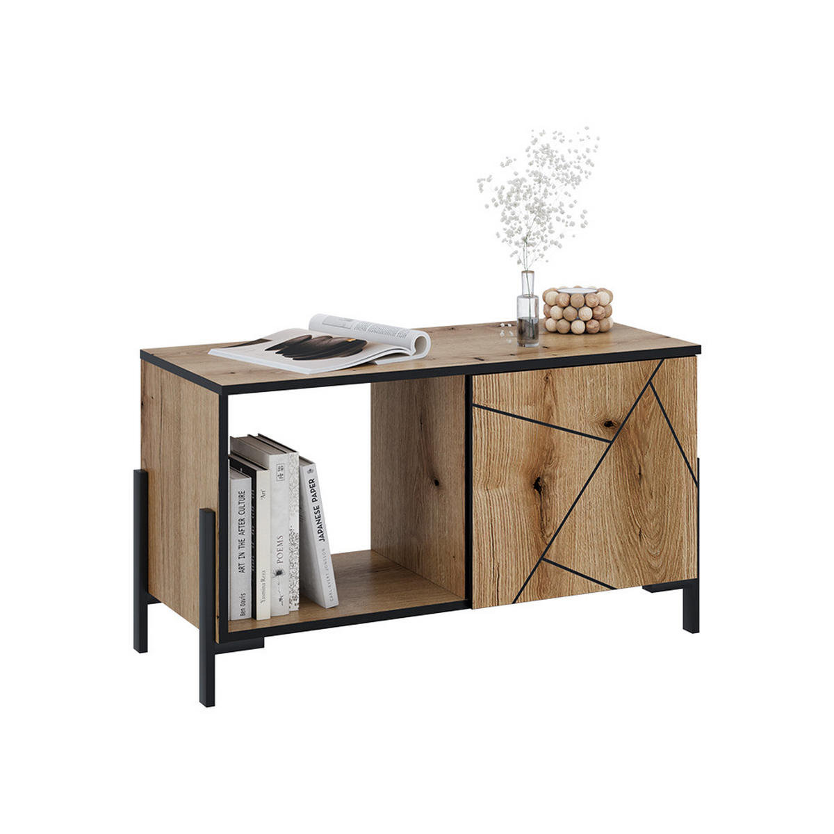 COUCHTISCH Hatto Eiche 90 x 39.7 cm mit 1 Tür - Eichefarben, Holzwerkstoff (39.7/90/50cm) - Vicco