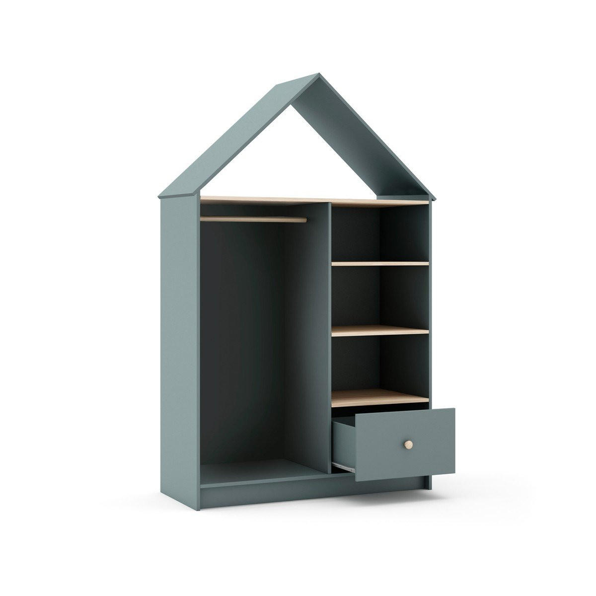 KLEIDERSCHRANK mit 3 Nischen, 1 Schublade und 1 Kleiderstange H180 cm 45/110/180 cm - Grün, Holzwerkstoff (45/180/110cm) - Calicosy