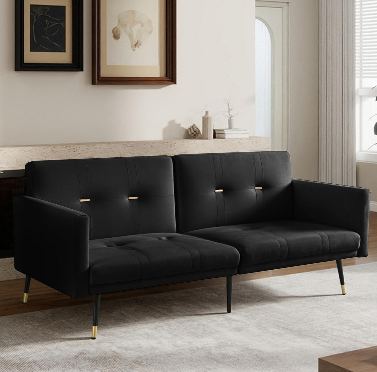SCHLAFSOFA aus Samt in Schwarz mit verstellbaren Rückenlehnen - Schwarz, Textil (164/70/89cm) - Modfu