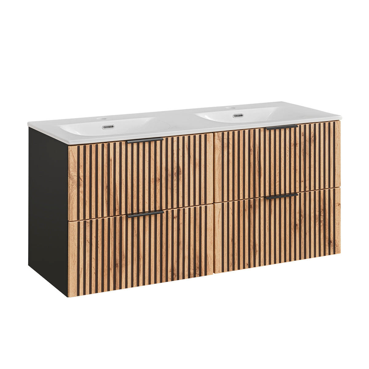 BADMÖBEL 120.4cm Gaia 2er-Set Holz in Eichenoptik und Schwarz - Schwarz, Holzwerkstoff (120.4/57/46cm) - Petits-meubles
