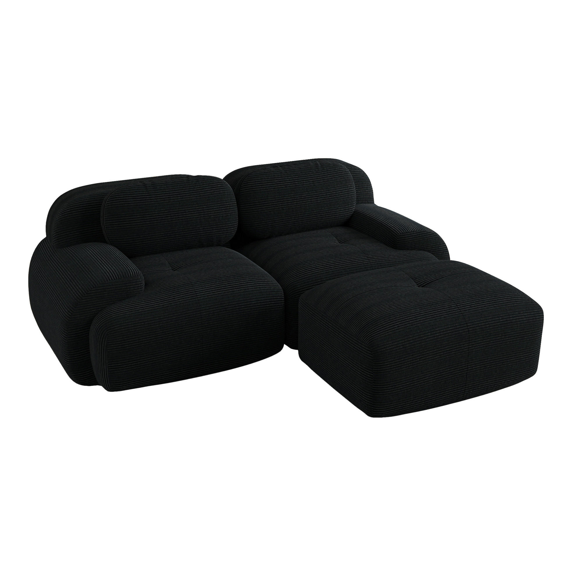 ECKSOFA in Schwarz aus Cord mit geschwungenen Armlehnen - Schwarz, Textil (178/208cm) - Flora Grace