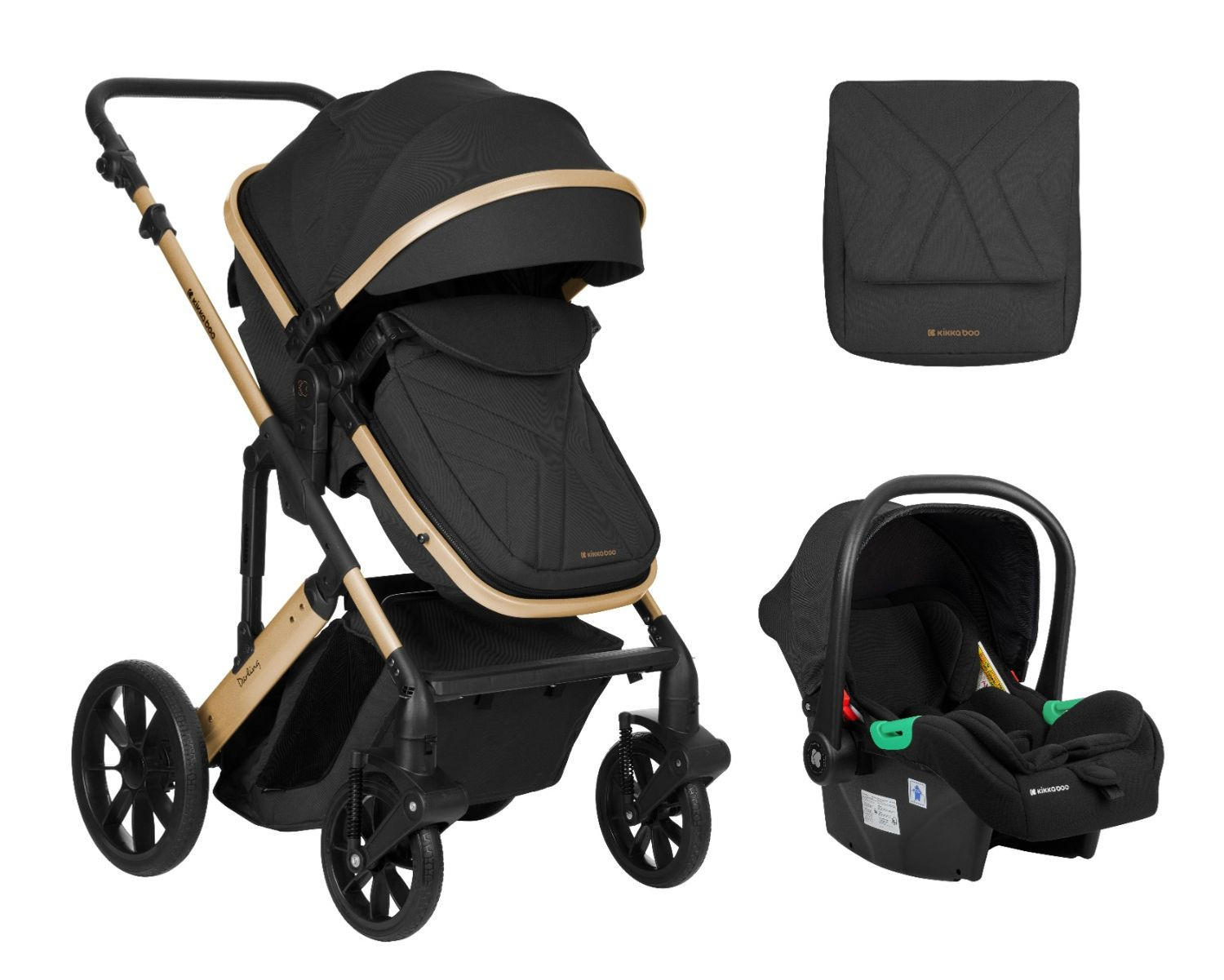 KOMBIKINDERWAGEN Darling 3 in 1 black Sportsitz Tragetasche Autositz Wickeltasche - Schwarz, Metall (55/60/110cm) - Kikka boo