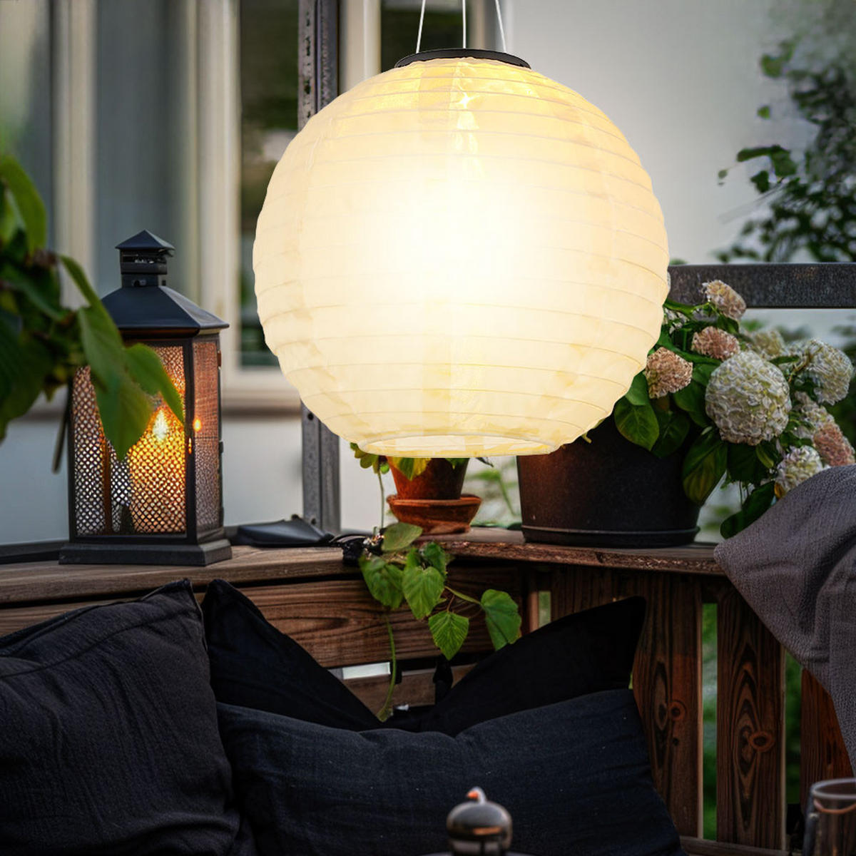 LED AUSSENHÄNGELEUCHTE Lampion Beige 2er Set - Beige, Metall (30/30/55cm) - Globo Lighting