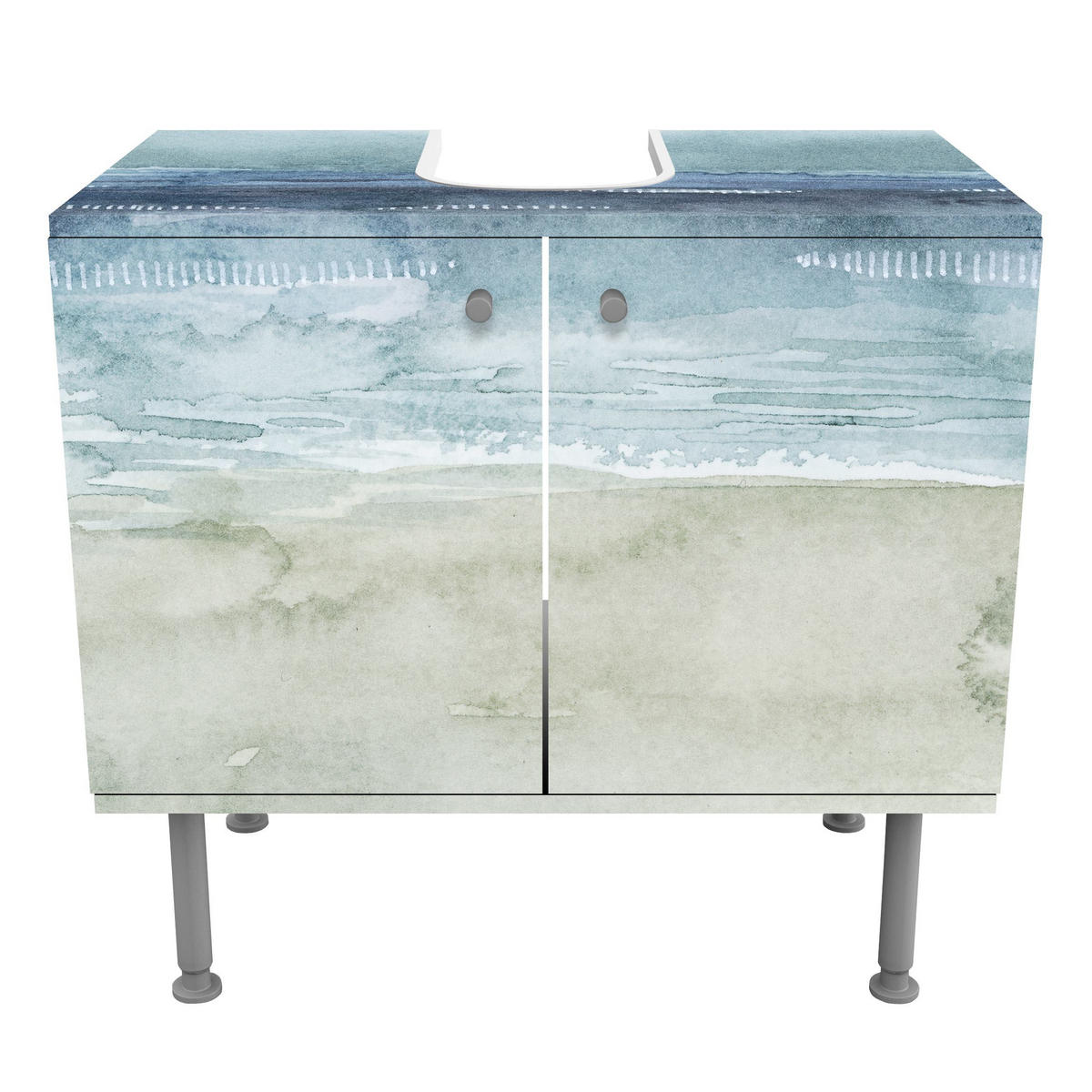 WASCHBECKENUNTERSCHRANK Mariner Nebel I 60/55/35 cm - Blau, Holzwerkstoff (60/55/35cm) - Bilderwelten