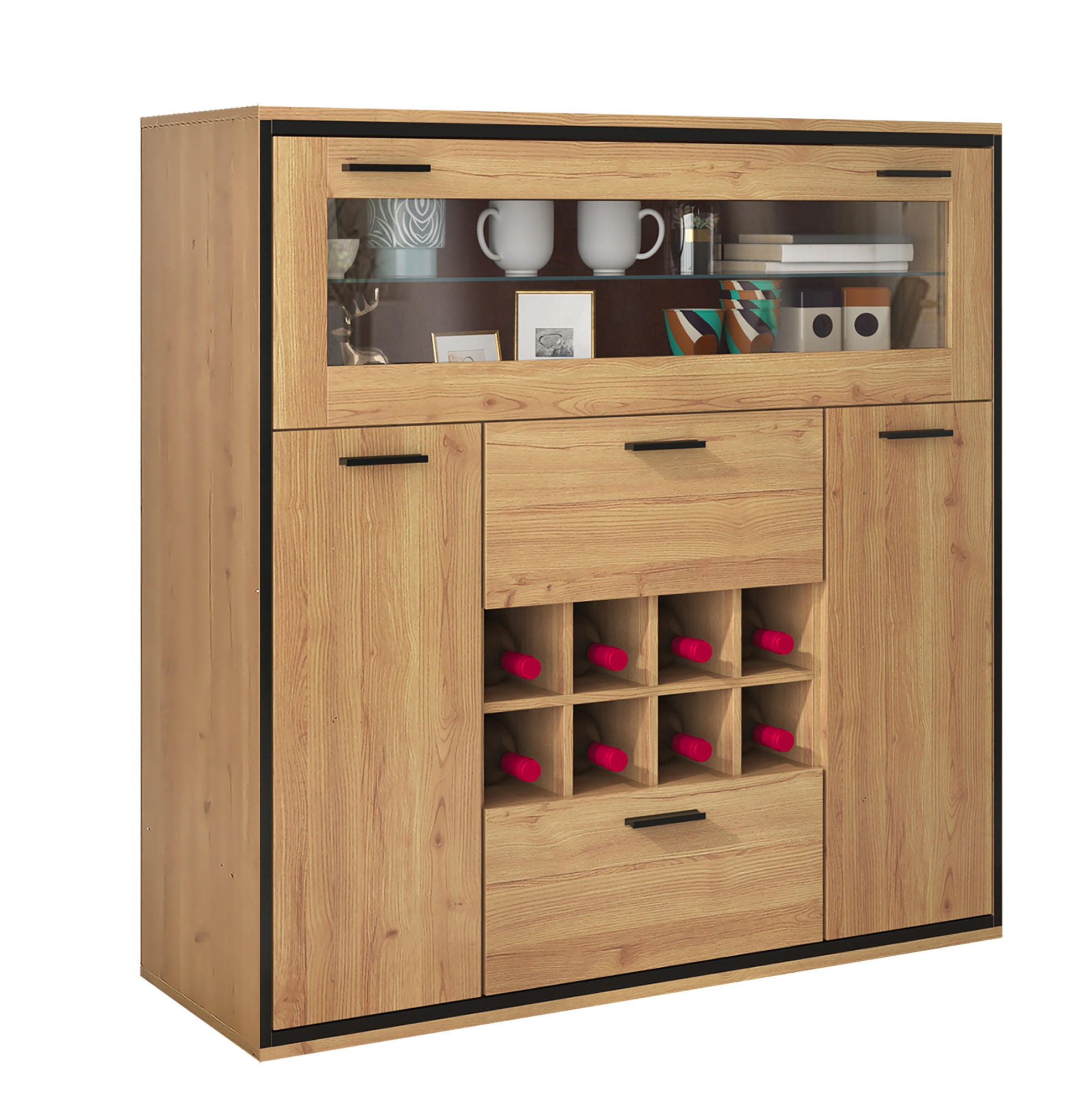 SIDEBOARD mit Weinregal 110 x 38 x 111 cm Holzoptik Schwarz - Braun, Holzwerkstoff (110/111/38cm) - Meubliv