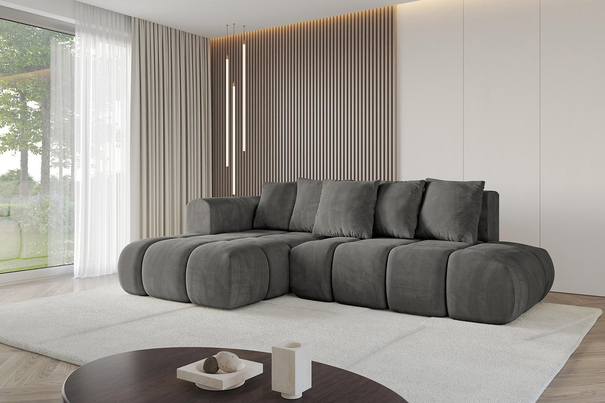 ECKSOFA Ottomane Links CLOUD-L-v1 289x180x40 Dunkelgrau Velours - Dunkelgrau, Holzwerkstoff/Kunststoff (180/289cm) - ALTDECOR
