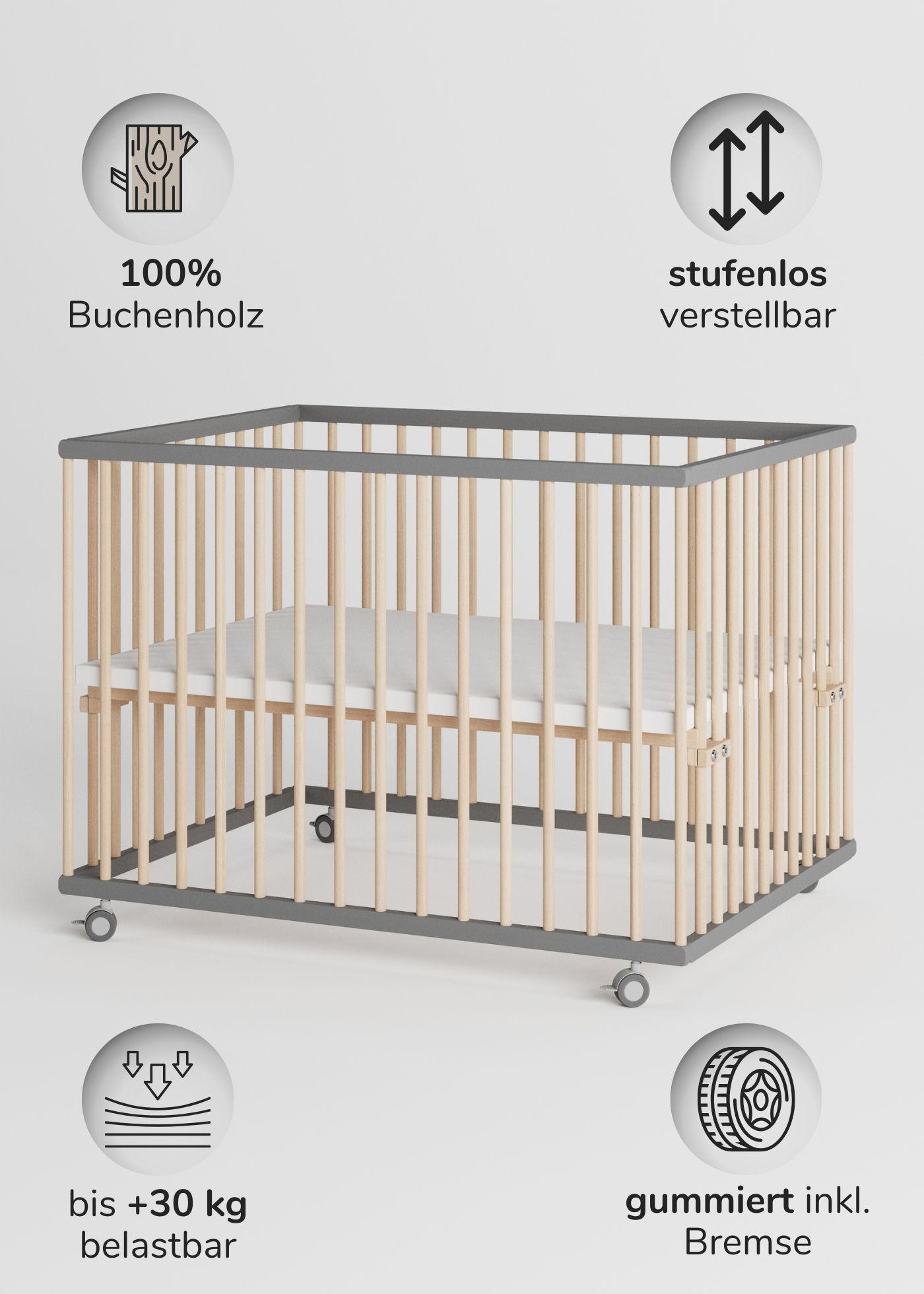 LAUFGITTER 75x100 cm - grau/natur - Premium Kollektion - Naturfarben/Grau, Holz (100/74/75cm) - Sämann – make a difference.
