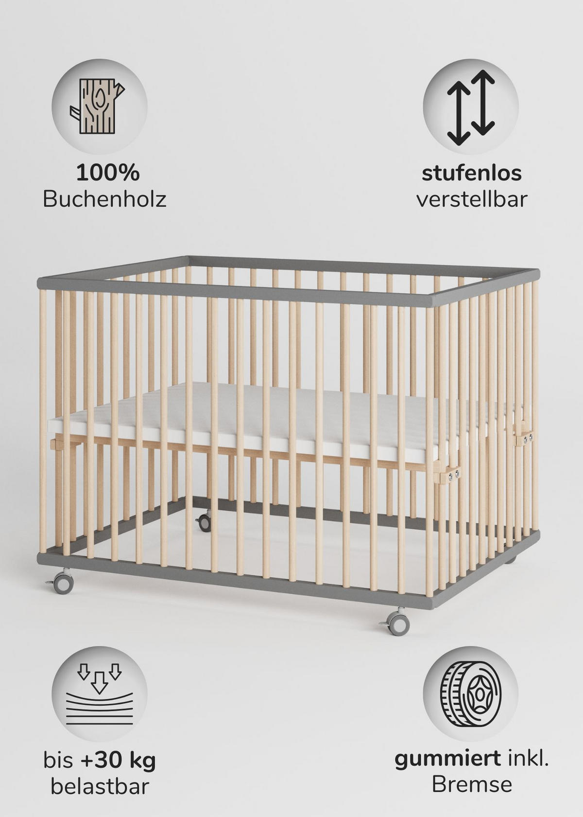 LAUFGITTER 75x100 cm mit Schlupfsprossen - grau/natur - Premium Kollektion - Naturfarben/Grau, Holz (100/74/75cm) - Sämann – make a difference.