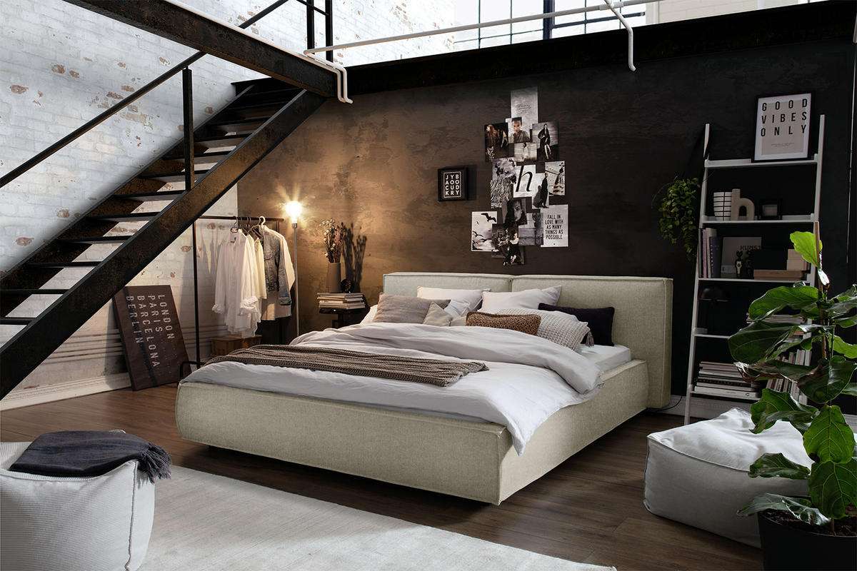 POLSTERBETT CARLO Taupe Massivholz - Taupe, Textil (140/200cm) - KAWOLA
