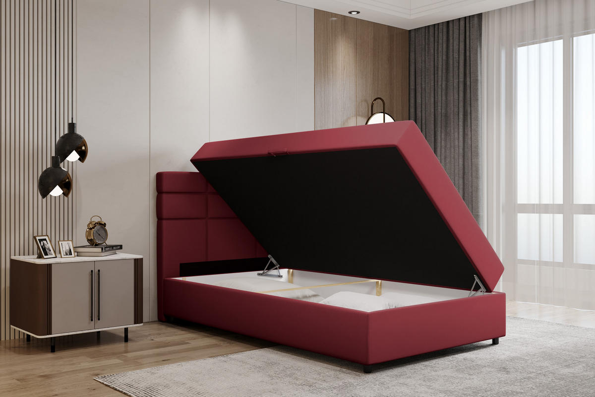 BOXBETT Reve 120 x 200 cm mit Bettkasten und Lattenrost ohne matratze - rot - Rot, Holz (120/206cm) - Panda Möbel