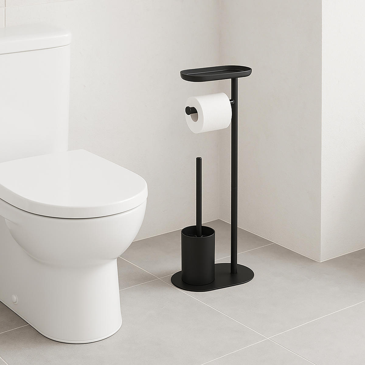 WC-GARNITUR - Schwarz, Kunststoff/Metall (23/65/17cm) - Relaxdays