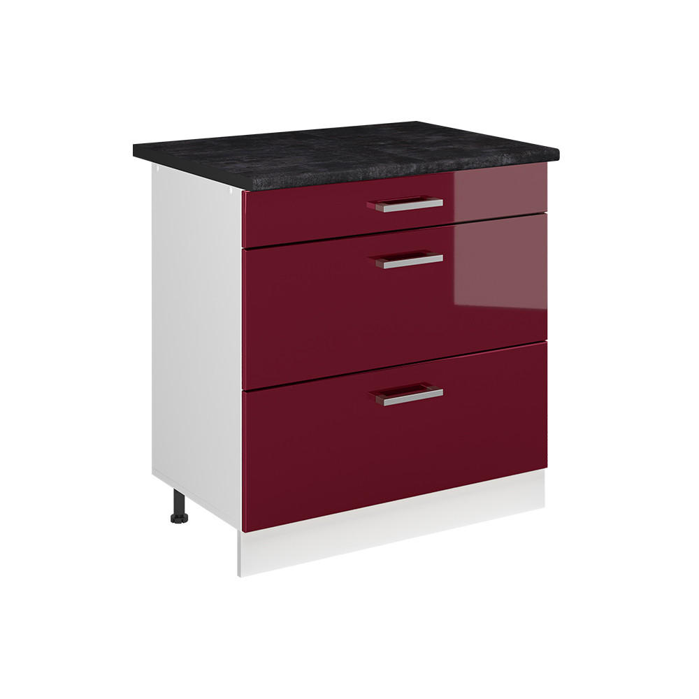 KÜCHENUNTERSCHRANK R-Line, Rot Hochglanz/Weiß, 80 cm mit 3 Schubladen Arbeitsplatte Anthrazit - Rot/Weiß, Holzwerkstoff (80/81.6/60cm) - Vicco