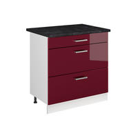 KÜCHENUNTERSCHRANK R-Line, Rot Hochglanz/Weiß, 80 cm mit 3 Schubladen Arbeitsplatte Anthrazit - Rot/Weiß, Holzwerkstoff (80/81.6/60cm) - Vicco