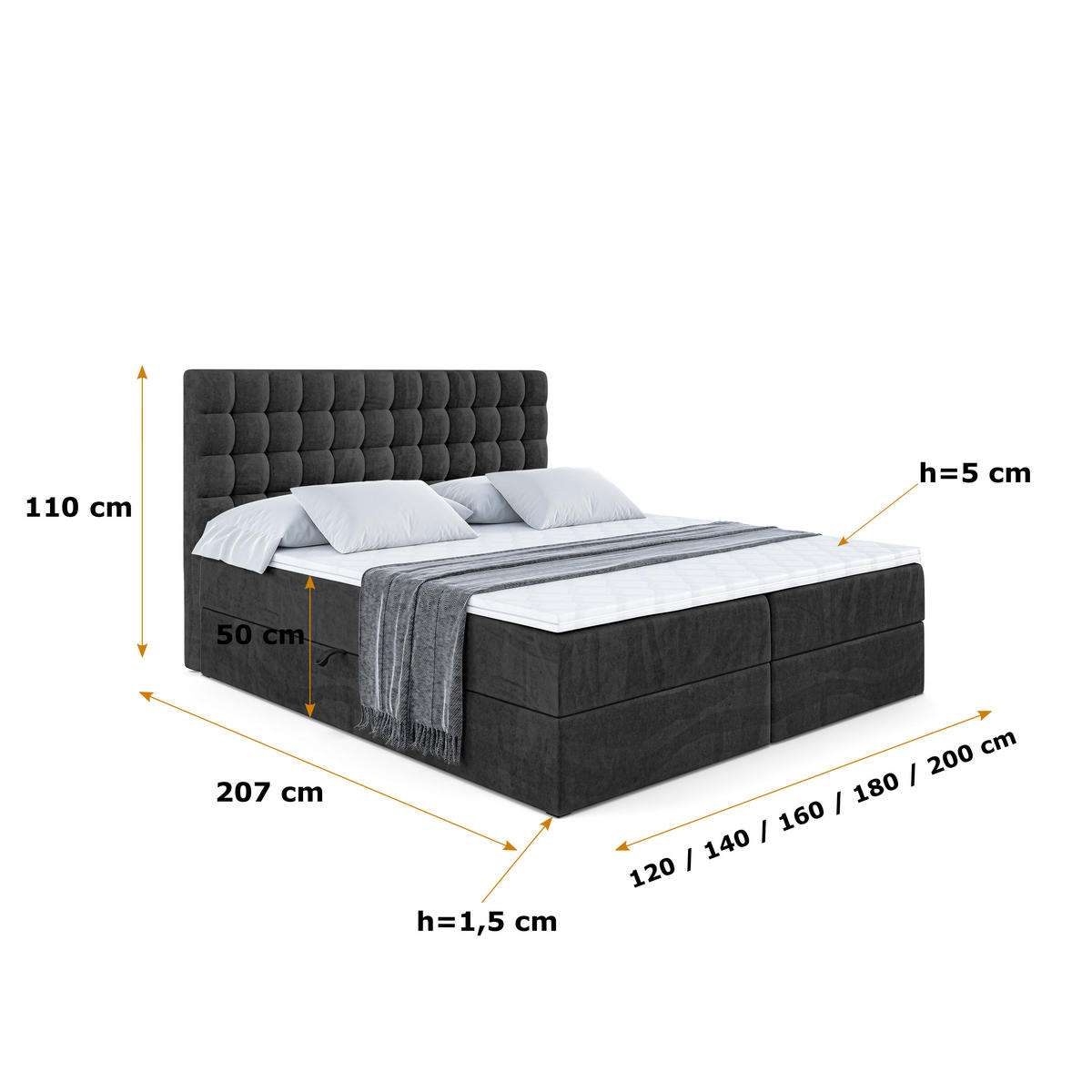 BOXBETT mit H4-Matratze und Lattenrost - VIONE - 140x200 Schwarz - Schwarz, Holzwerkstoff (140/200cm) - ALTDECOR