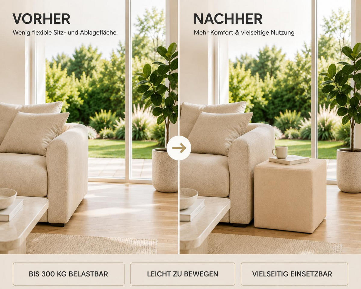 SITZWÜRFEL / Siège Pouf - Beige, 40X40X40 Cm, Assise Rembourrée, Confortable Pour Salon, Chambre Ou Bureau - Beige, Textil (41/41/40cm) - Best For Home