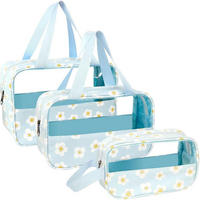 KULTURTASCHEN Set 3-teilig Transparent Blumen Blau - Hellblau, Kunststoff (21/10/30cm)