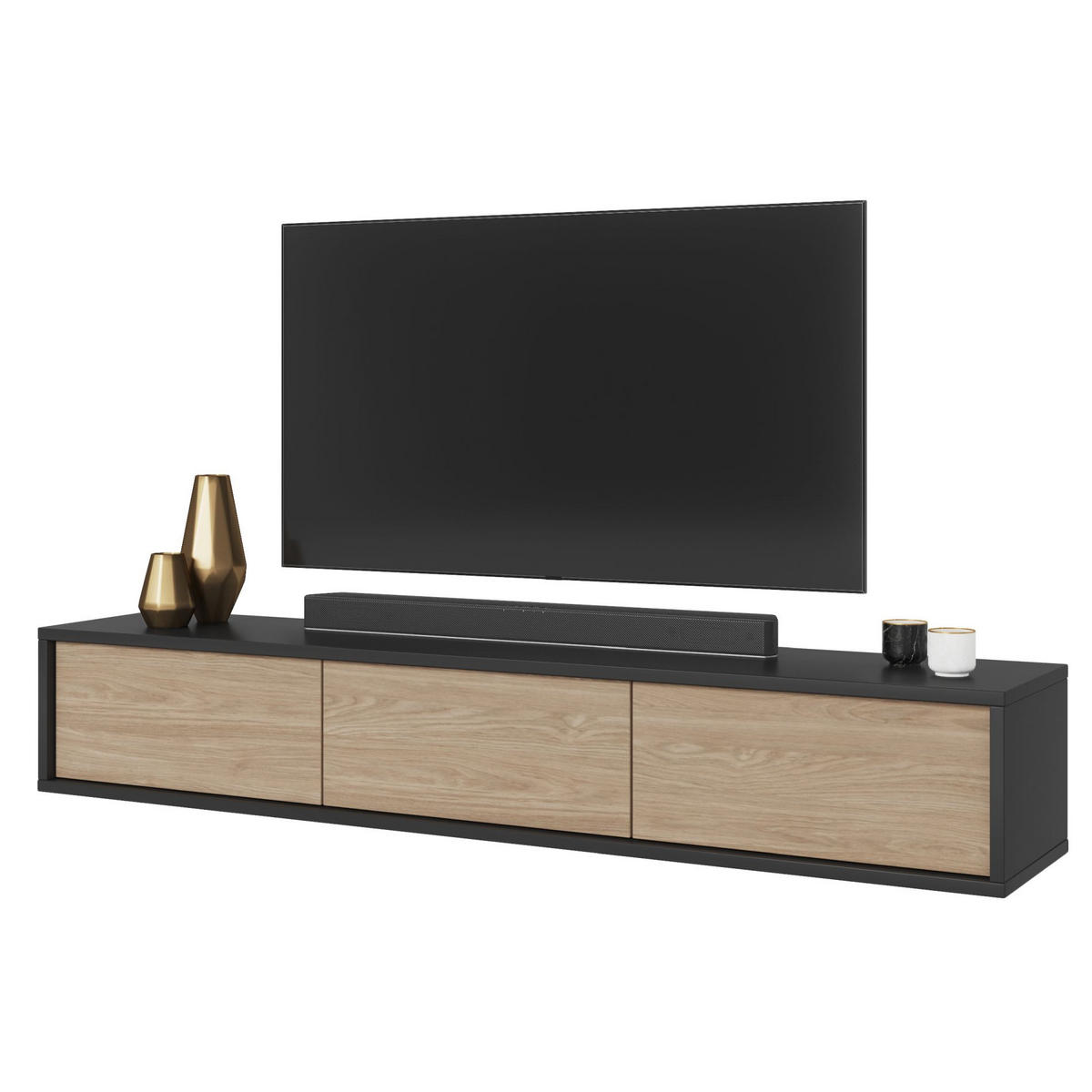 TV-LOWBOARD Moddern Anthrazit / Eiche 180 cm - Beige/Anthrazit, Holzwerkstoff (180/32/36cm) - Selsey