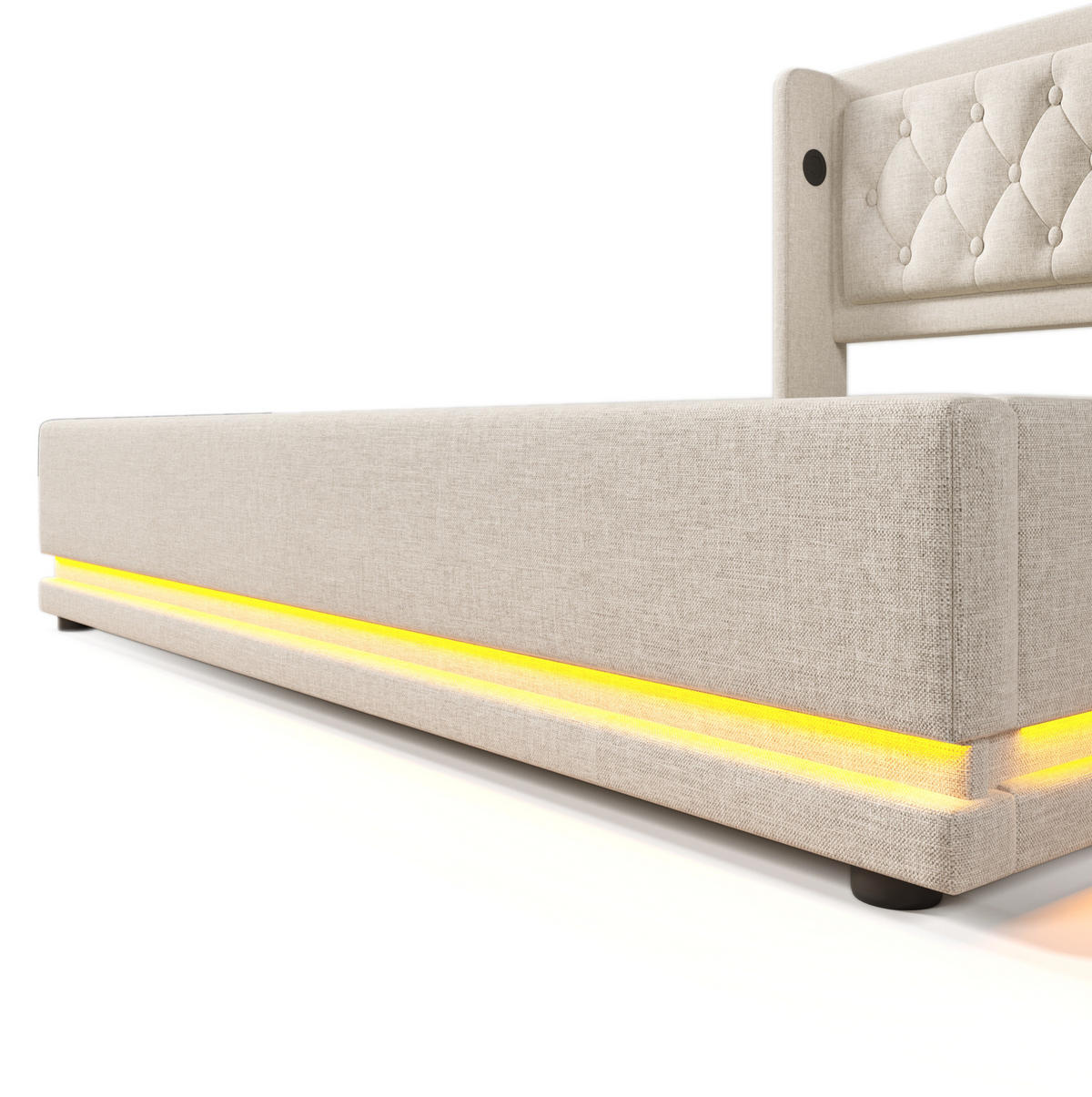 BETT mit Stauraum 160x200 cm Baumwolle Beige - Beige, Metall (160/200cm) - Meubliv
