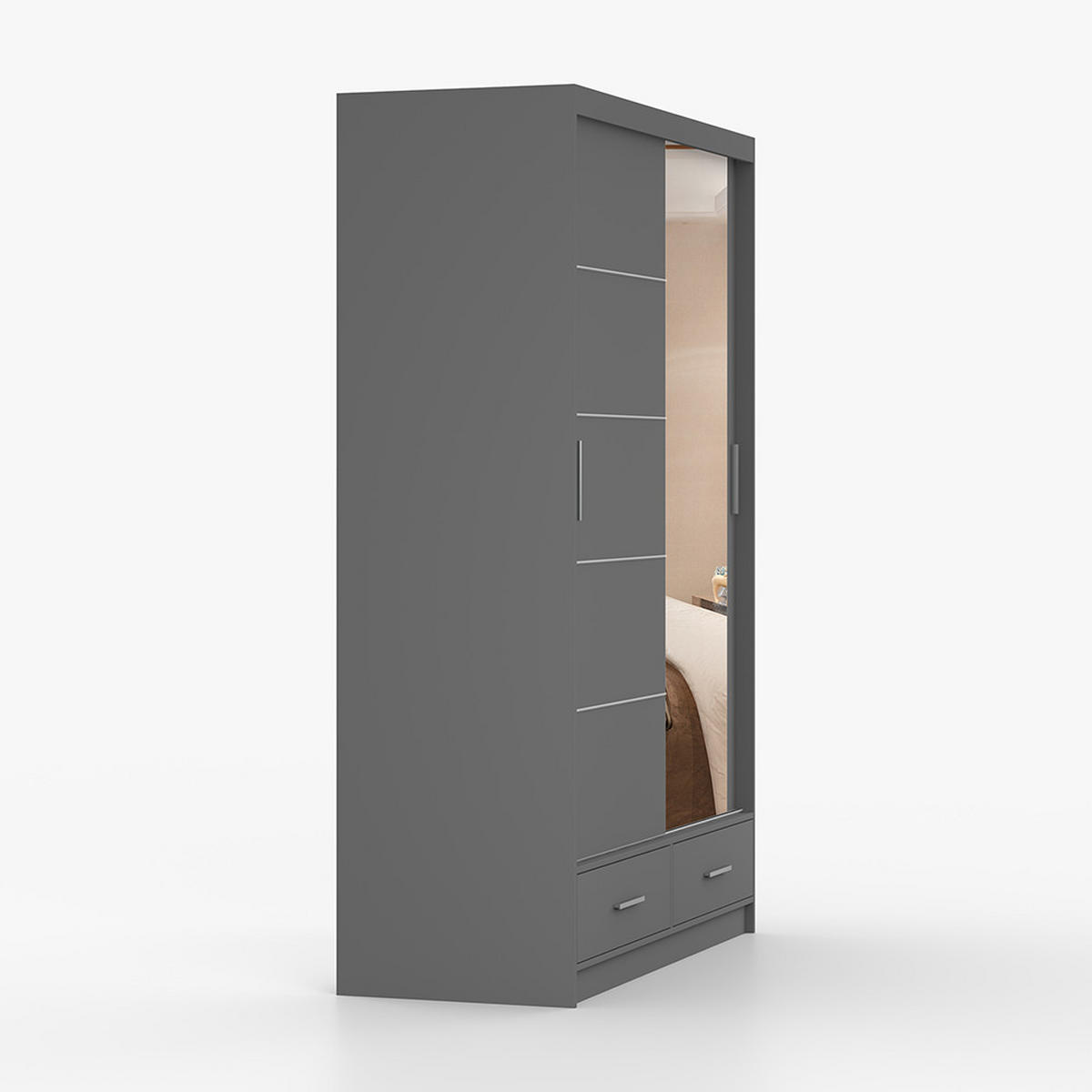 KLEIDERSCHRANK Florence 150 cm, 150/218/61, 2-türig, grau - Grau, Holzwerkstoff (150/218/61cm) - imoebel24