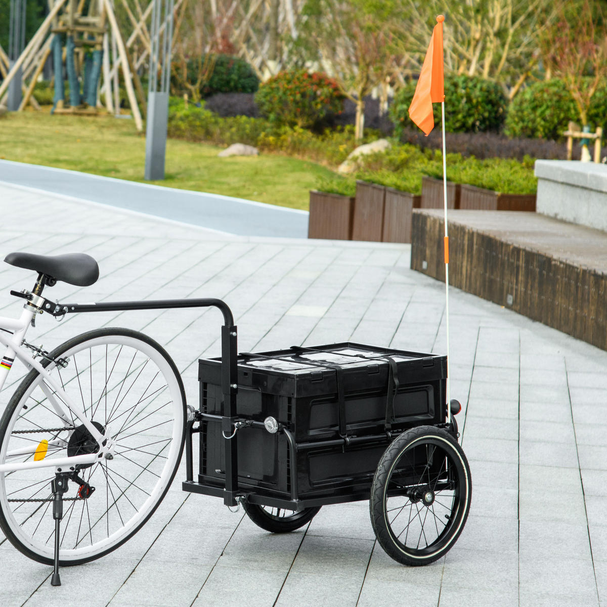 FAHRRADANHÄNGER DE-18157 65L, klappbarer Koffer, Reflektoren Schwarz - Schwarz, Metall (61/81/145cm) - ComfortXL