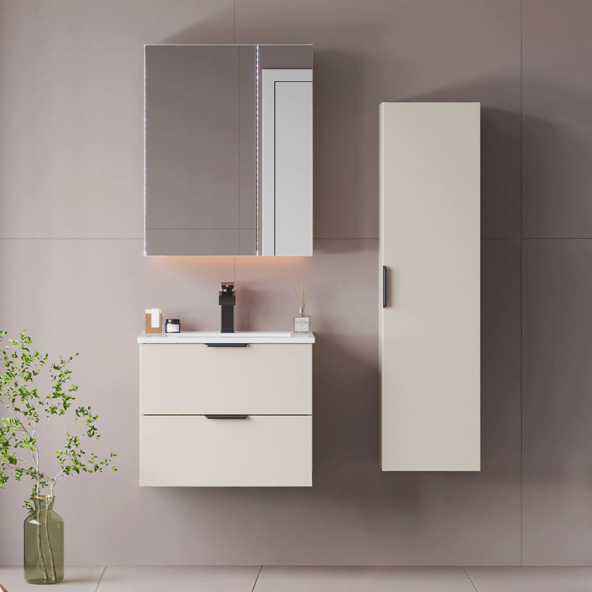 BADMÖBEL 60cm Astrid 2er-Set Kaschmir - Beige, Holzwerkstoff (60/50/45.8cm) - Petits-meubles