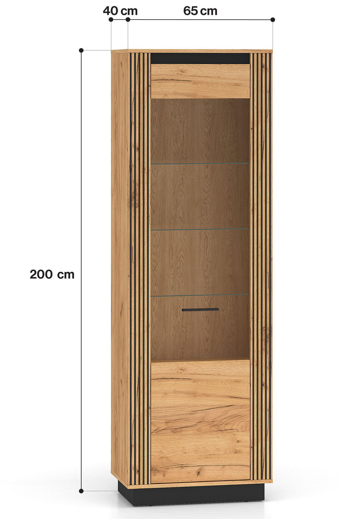 VITRINE Urso Gold Craft Eiche / Schwarz 65 / 40 / 200 cm - Eichefarben/Schwarz, Holz/Holzwerkstoff (65/200/40cm) - Feldmann-Wohnen