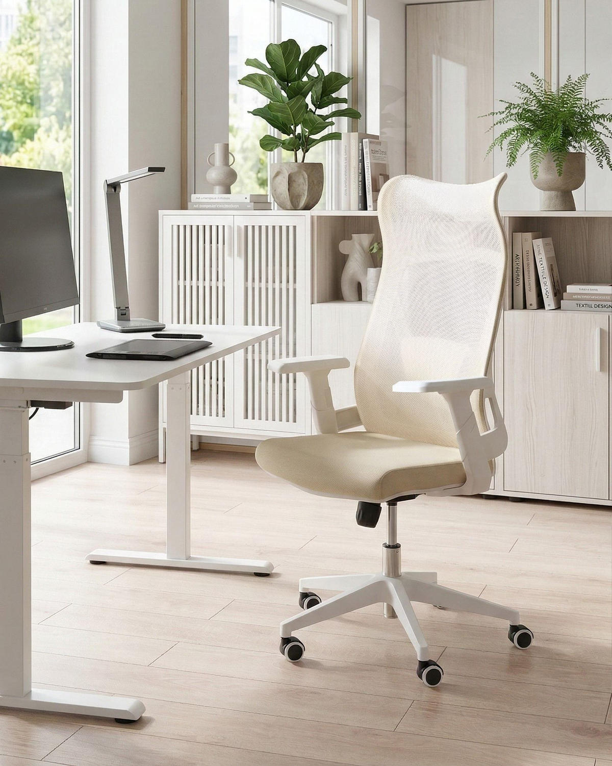 BÜROSTUHL Beige Bard - Beige, Textil (50/113/66cm) - Beliani