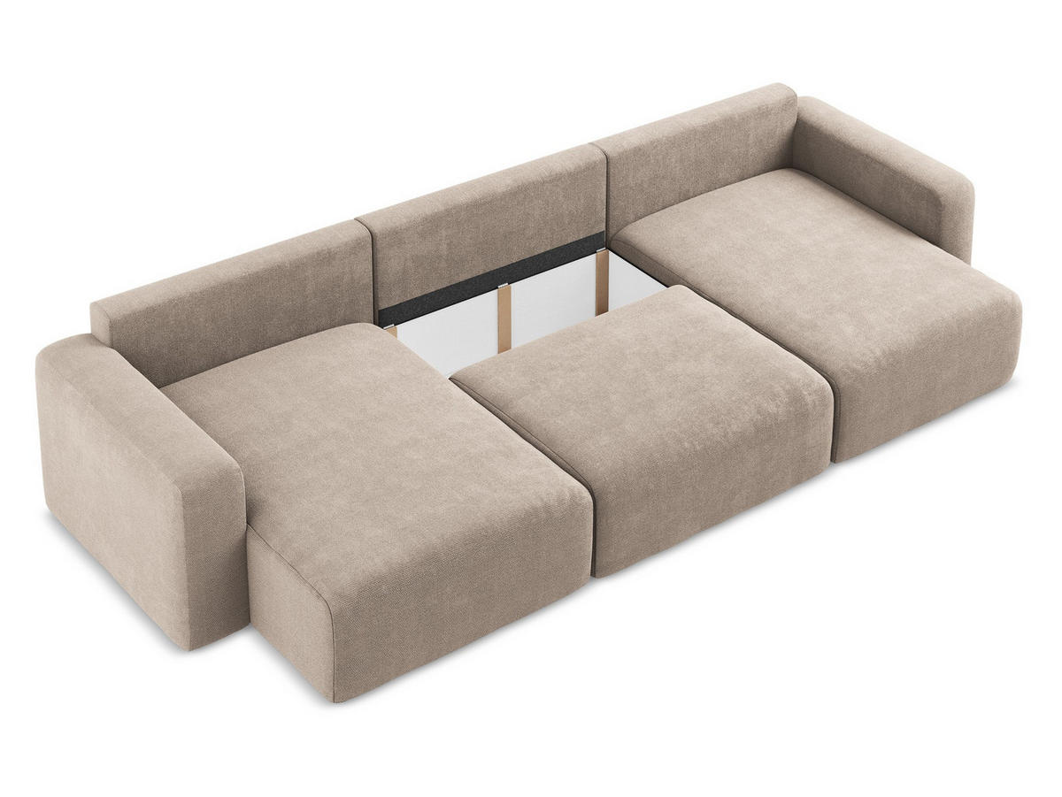 WOHNLANDSCHAFT Chenille Stoff Beige - Beige/Schwarz, Kunststoff/Textil (332/79/149cm) - Makamii