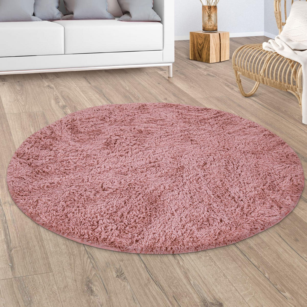 TEPPICH Hochflor Shaggy waschbar Unifarben Schlafzimmer schmutzabweisend Fuchsia Rund 200D - Rosa, Textil (200/200cm) - KADIMA DESIGN