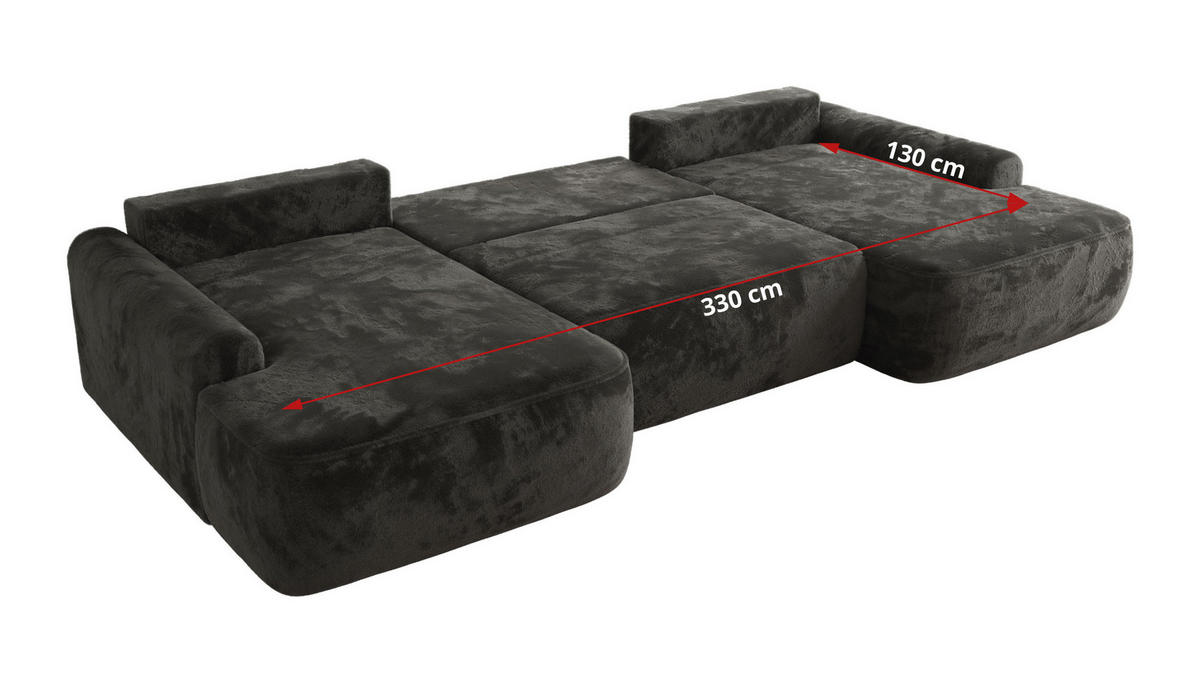 WOHNLANDSCHAFT CUBO U Dunkelgrau Plüsch - Dunkelgrau/Schwarz, Kunststoff/Textil (370/100/187cm) - MKS