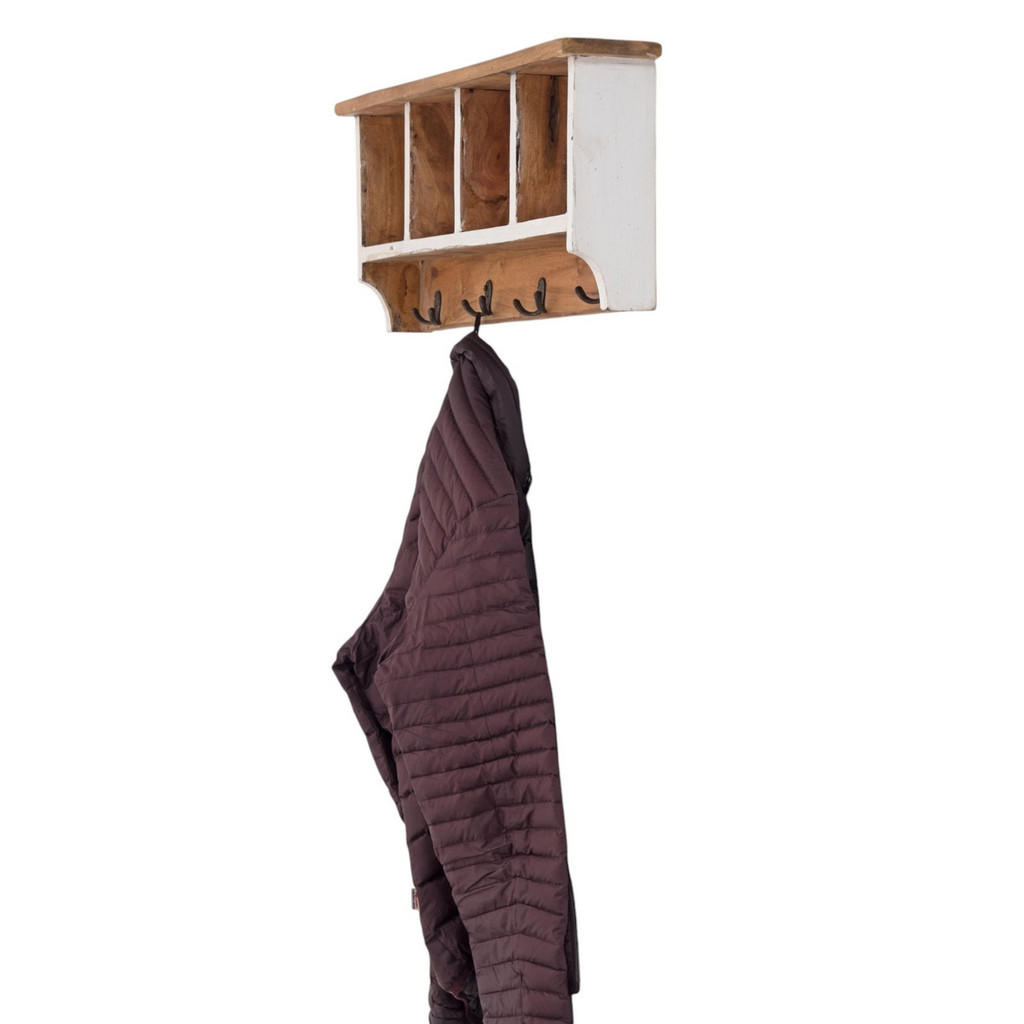 Thumbnail - Design Delights Wandgarderobe, Weiß, Holz, Echtholz,Recyclingholz, Vintage, 70x27x11 cm, Garderobe, Garderobenleisten & ...