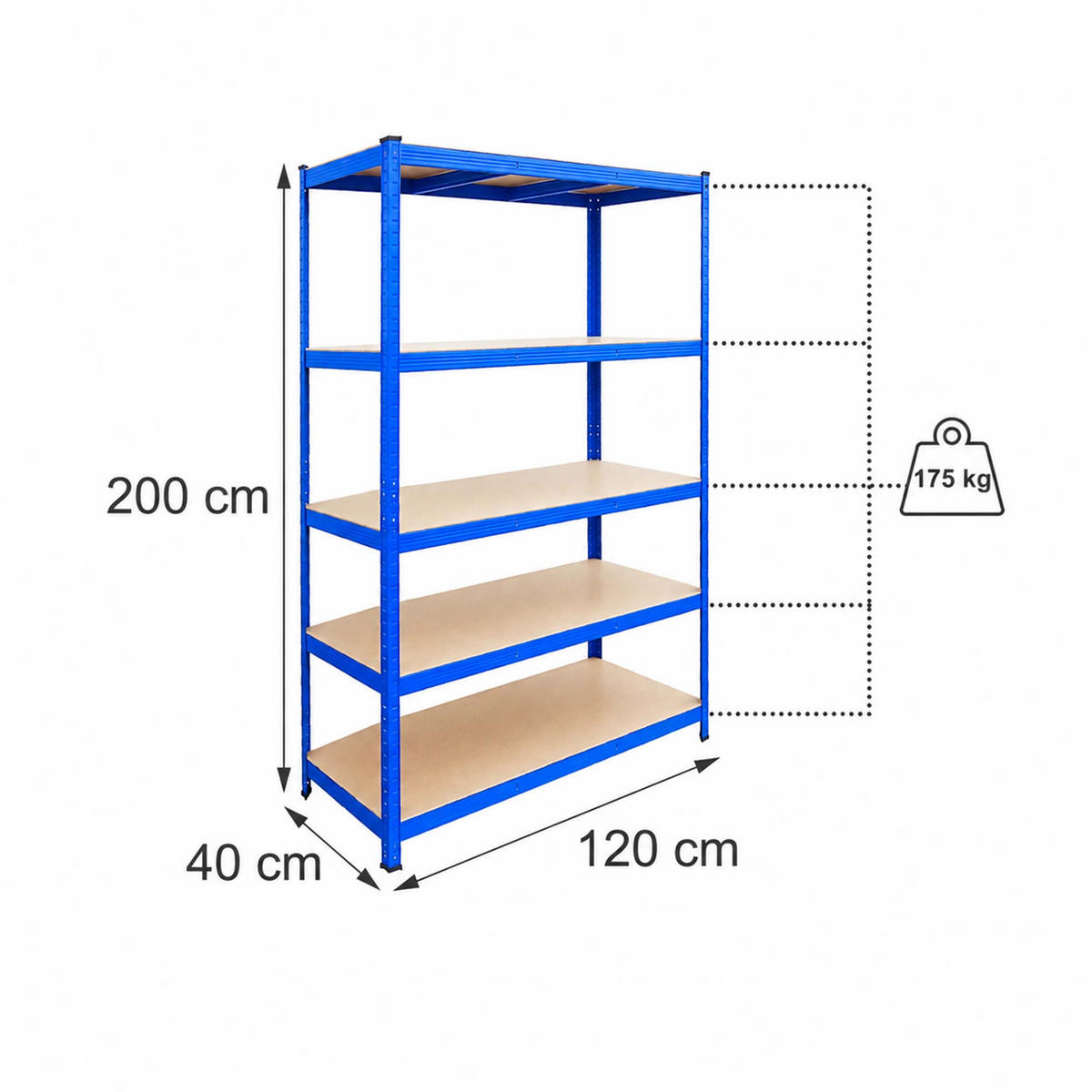 RAFT Albastru pentru sarcini grele 5 polițe - multicolor, material plastic/compozit lemnos (120/200/40cm) - Relaxdays