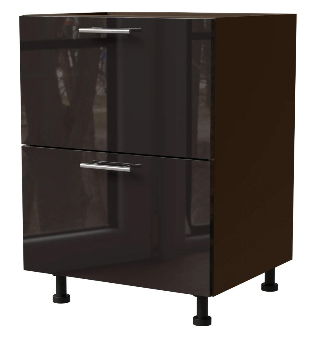 Feldmann-Wohnen Schubladenunterschrank Schwarz Hochglanz, Dunkelgrau 60x82x50 cm
