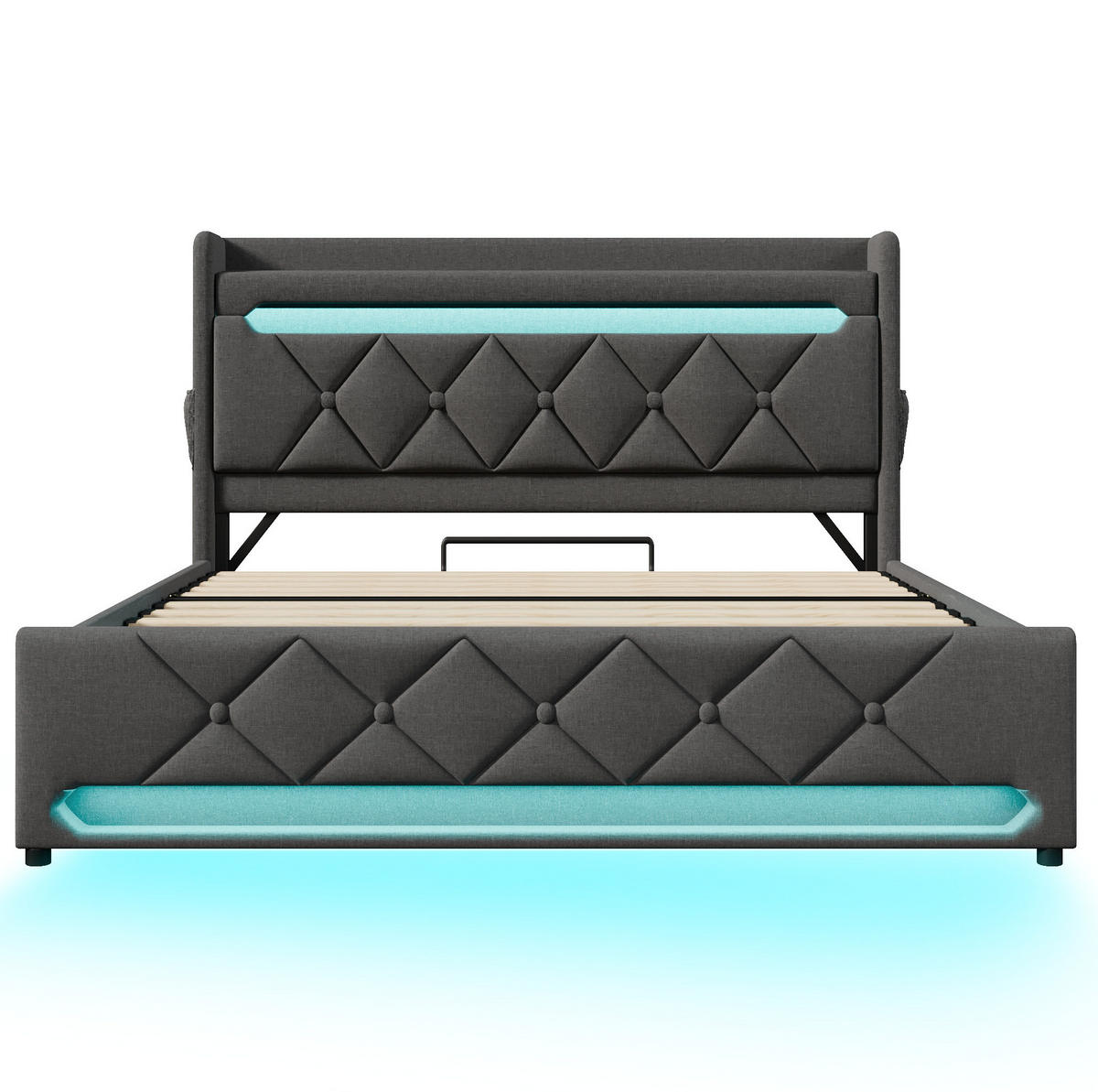 POLSTERBETT 160/200 cm Grau mit Stauraum und USB-Port Mit Matratze - Grau, Textil (160/200cm) - OKWISH