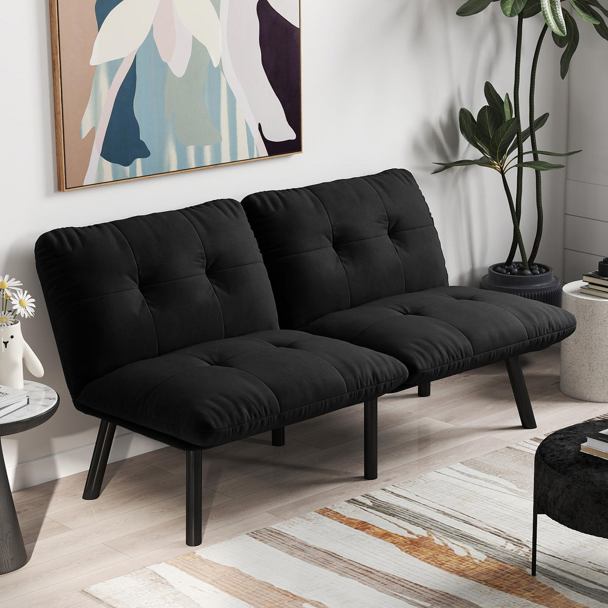 SOFA-BETT klappbar Schwarz Samt - Schwarz, Metall (160/78/81cm) - Meubliv
