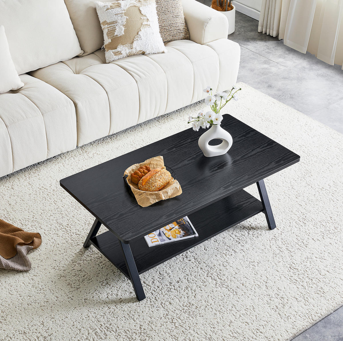 COUCHTISCH 110/57/44.5 cm schwarz aus MDF und Metall mit Stauraumregal - Schwarz, Holzwerkstoff (110/57/44.5cm) - OKMYHOME