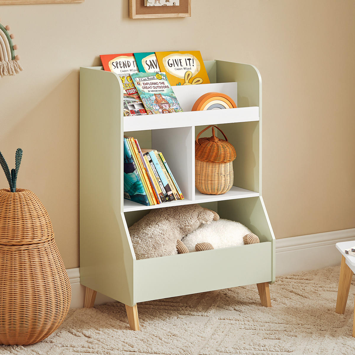 KINDERREGAL Grün - Weiß/Naturfarben, Holz/Holzwerkstoff (60/89/36cm) - SoBuy