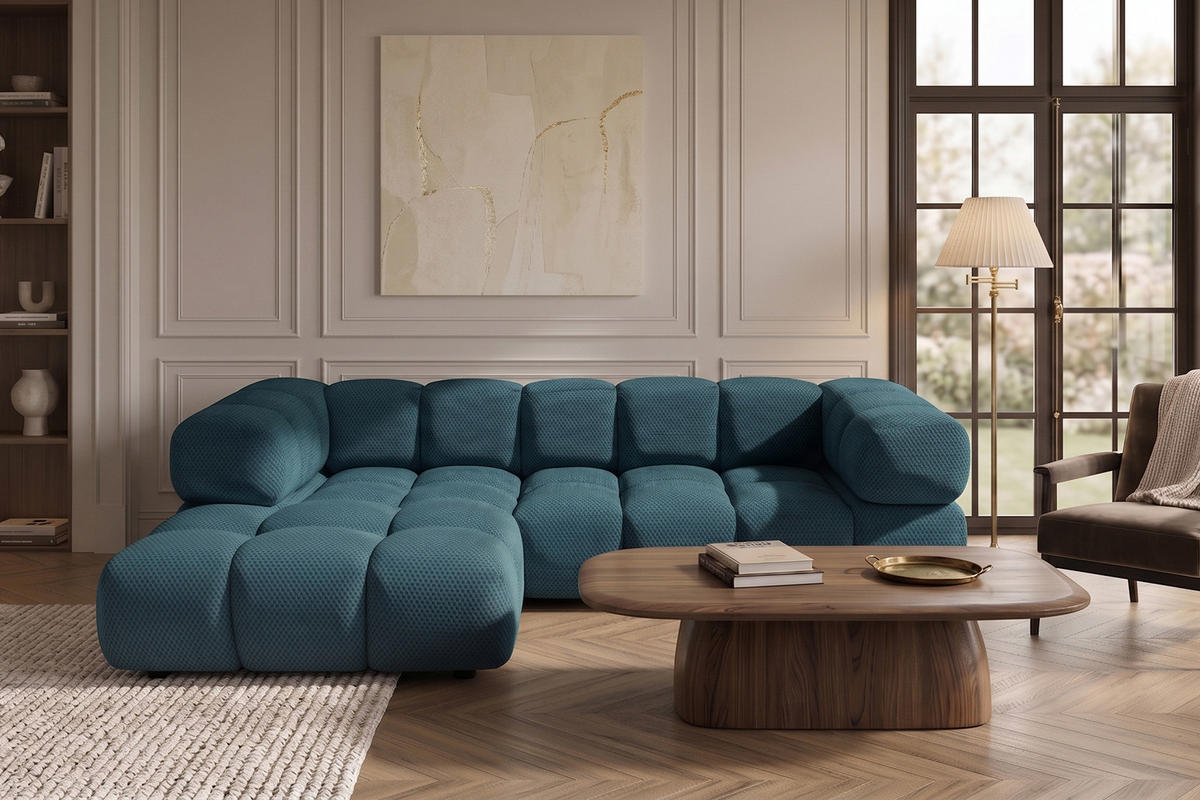 ECKSOFA L-FORM, Strukturierter Premiumstoff Sonic, Azurblau, Links, Averro - Blau, Holz (280/150cm) - Kaiser Möbel