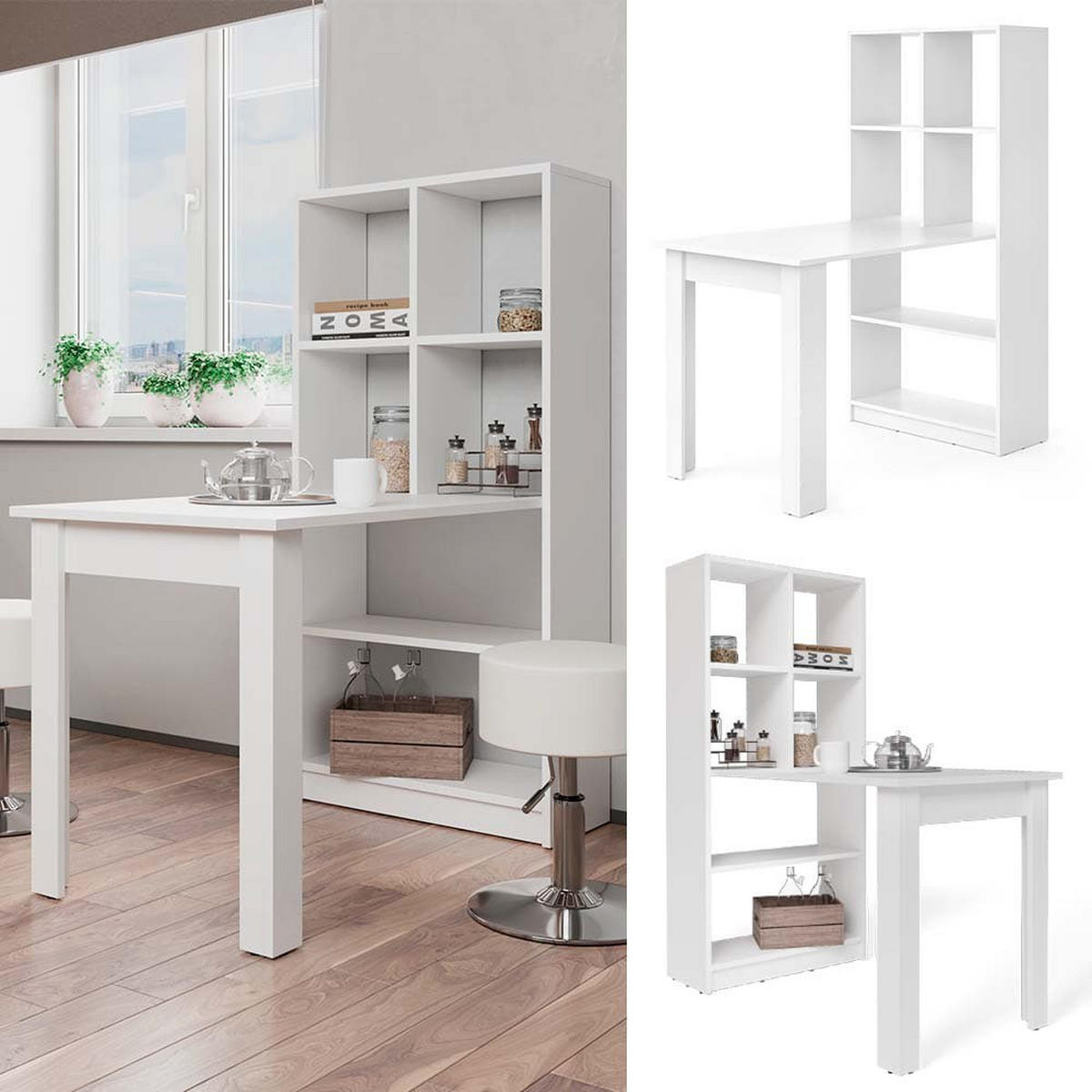 ESSTISCH Gael Weiß 70 x 122 cm mit 6 Fächern - Weiß, Holzwerkstoff (122/70/145.6cm) - Vicco