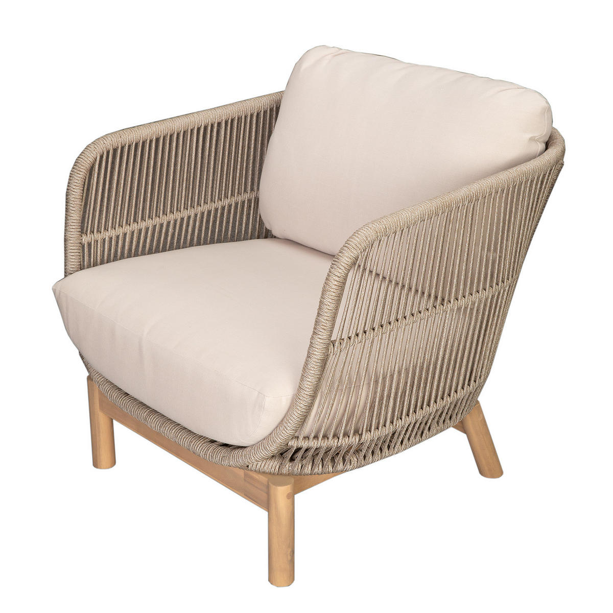 LOUNGESET - Akazie massiv / Polyester - Braun / Beige - 4-teilig - Beige/Braun, Holz/Naturmaterialen - home24
