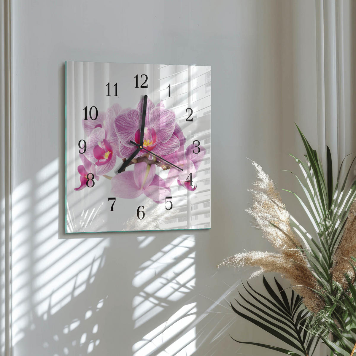 WANDUHR 30x30 cm - Orchideen - Pink, Glas (30/30/0.4cm) - TULUP