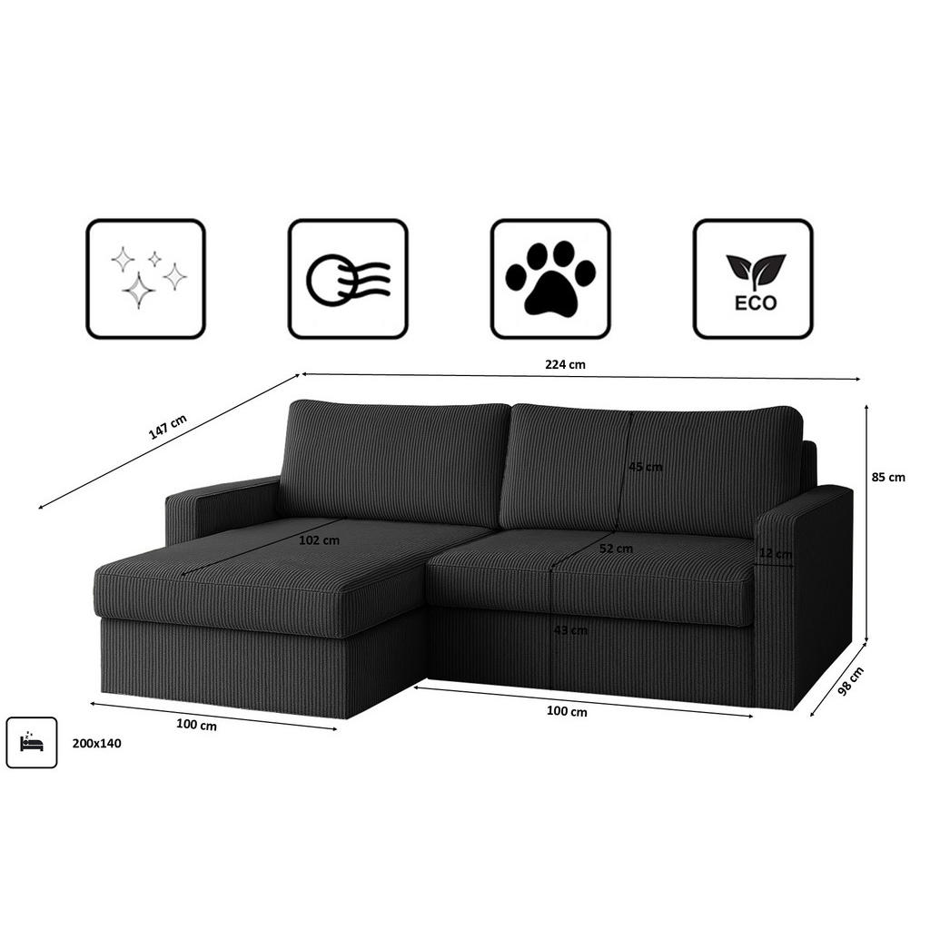 Thumbnail - Kaiser Möbel Ecksofa, Anthrazit, Textil, 3-Sitzer, Füllung: Komfortschaum, L-Form, 147x140 cm, Wohnzimmer, Sofas & Couch...
