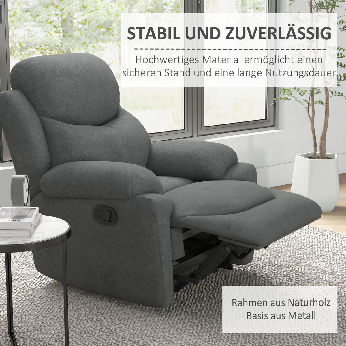 RELAXSESSEL Polyester mit Liegefunktion bis 150° 93/88/102 cm Grau - Grau, Textil (88/102/93cm) - Redom