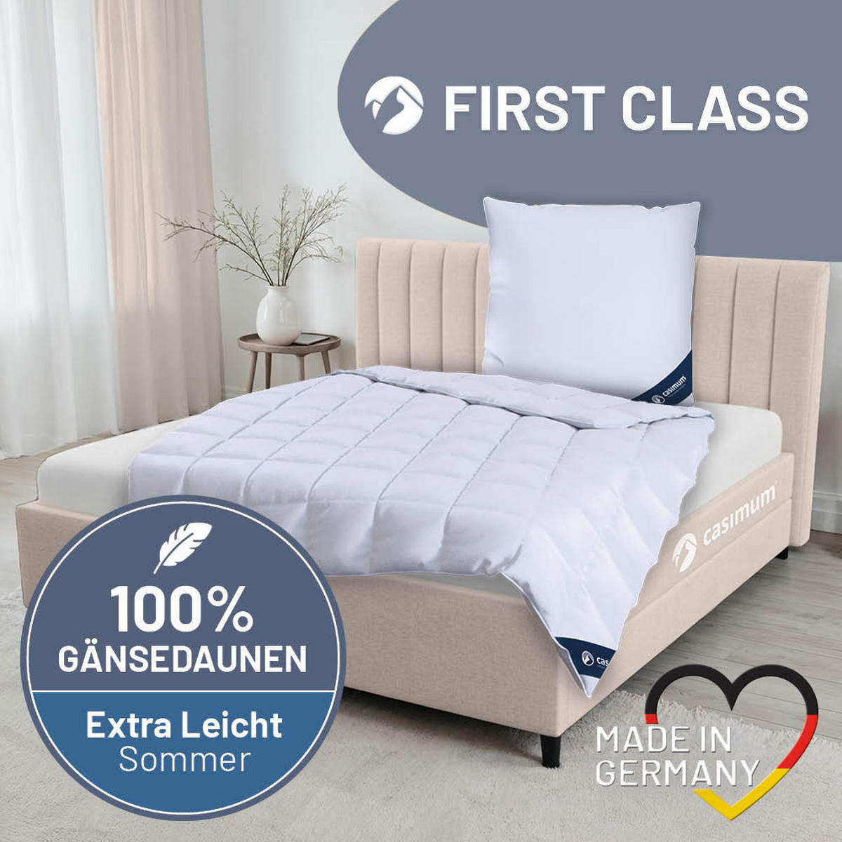 DAUNENDECKE 240x220 Extra Leicht, FIRST CLASS Sommerdecke 100% Gänsedaunen - Weiß, Textil (240/220cm) - casimum
