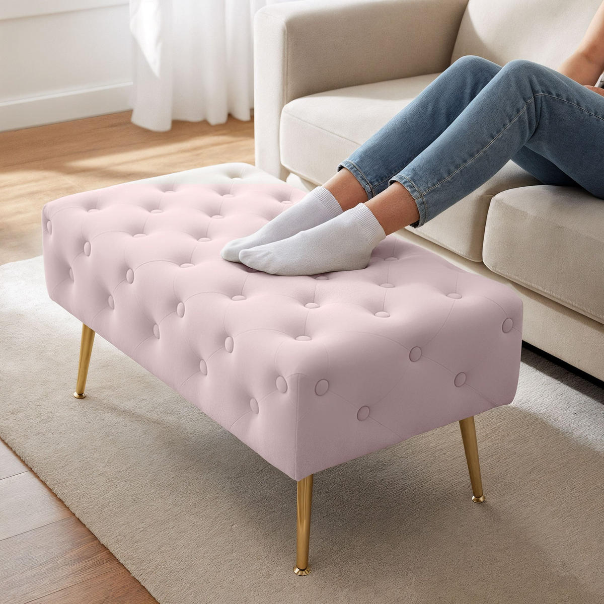 SITZHOCKER MADRID, Rosa, T80xB37xH42 - Pink, Holz (37/42/80cm) - Milordbikes