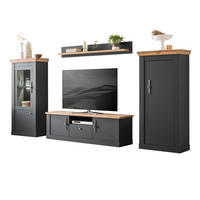 WOHNWAND 4-teilig grau, Eiche Wotan, Landhaus 322 x 170 cm, Wohnkombination mit Soft-Close - Silberfarben/Eiche Wotan, Glas/Holzwerkstoff (322/170/45cm) - Furn.Design