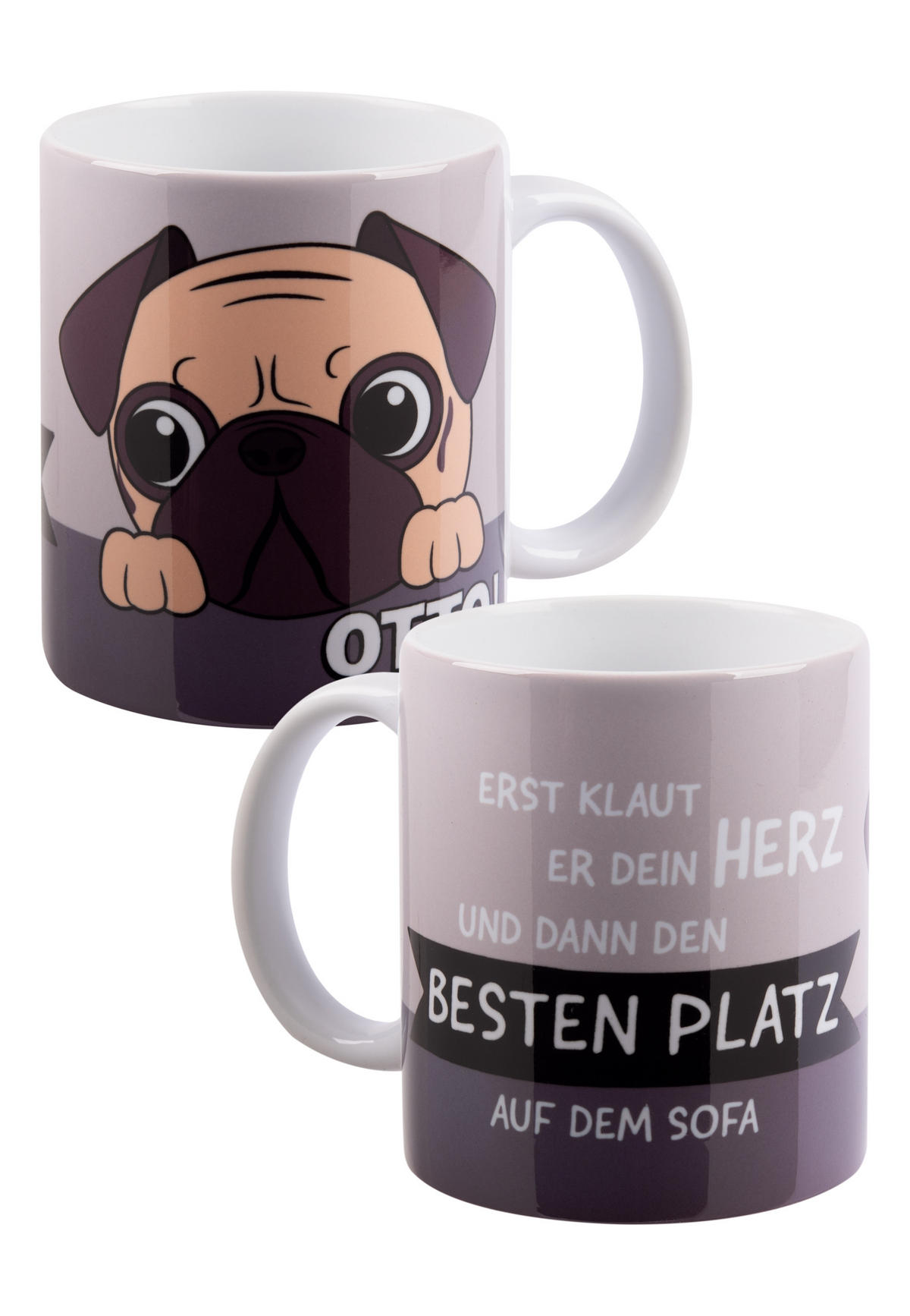 KAFFEEBECHER Bastian Bielendorfer Mops Otto! Erst klaut er dein Herz Weiß 320 ml - Weiß, Keramik (0.32L) - United Labels