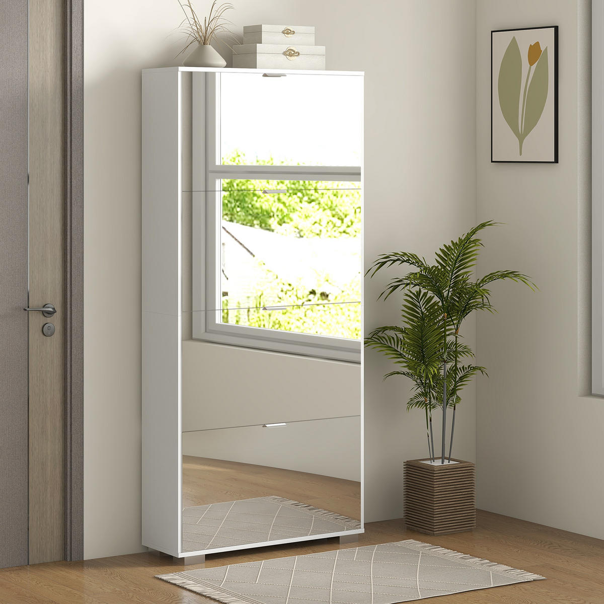SCHUHSCHRANK mit vier Flügeltüren und verstellbaren Einlegeböden, Platz für 24 Paar Schuhe, Maße 76 x 26 x 168 cm - Weiß, Holzwerkstoff (76/168/26cm) - HOMCOM