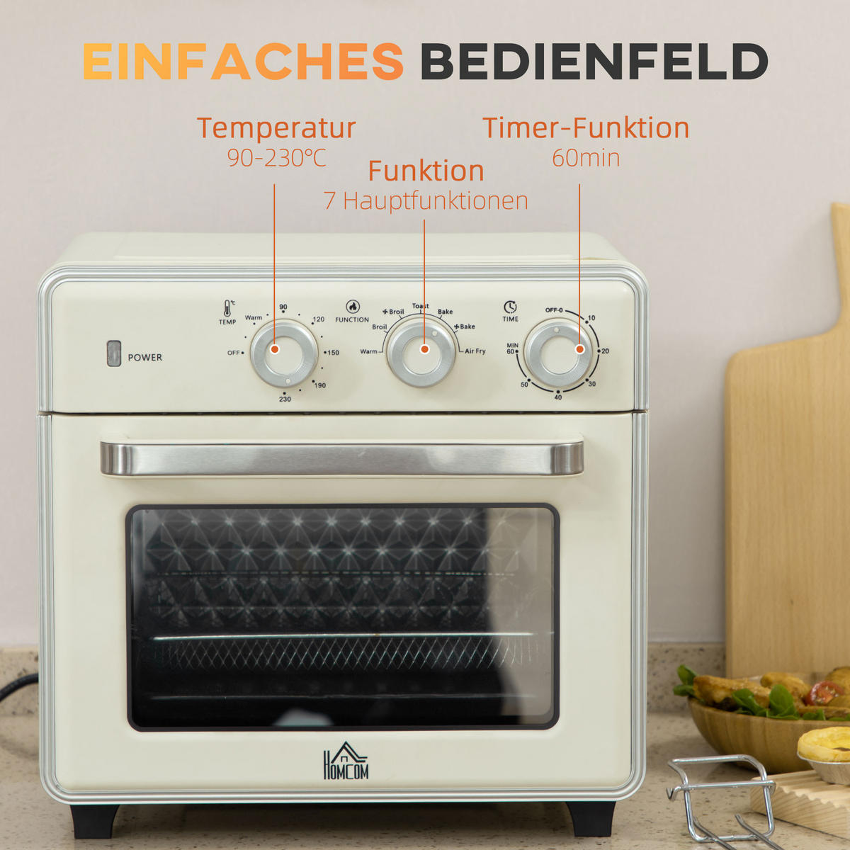MINIBACKOFEN Stahl Kunststoff Cremeweiß Silber - Creme, Metall (36/37.7/34.5cm) - HOMCOM